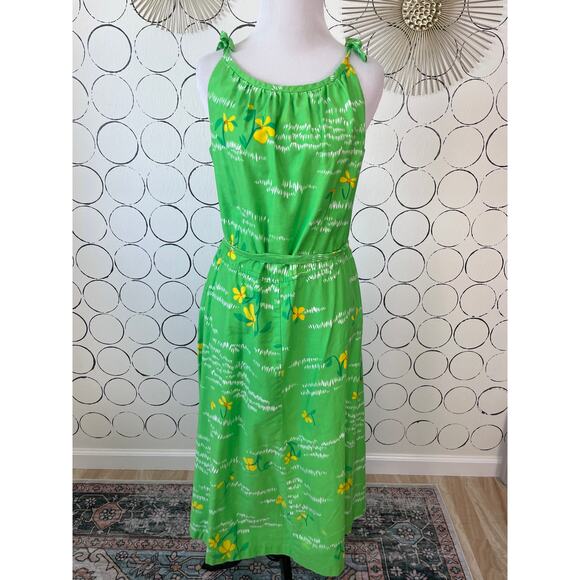 VTG Malia Honolulu Womens Hawaiian Dress Green Yellow Colorful Floral Retro - Picture 1 of 14